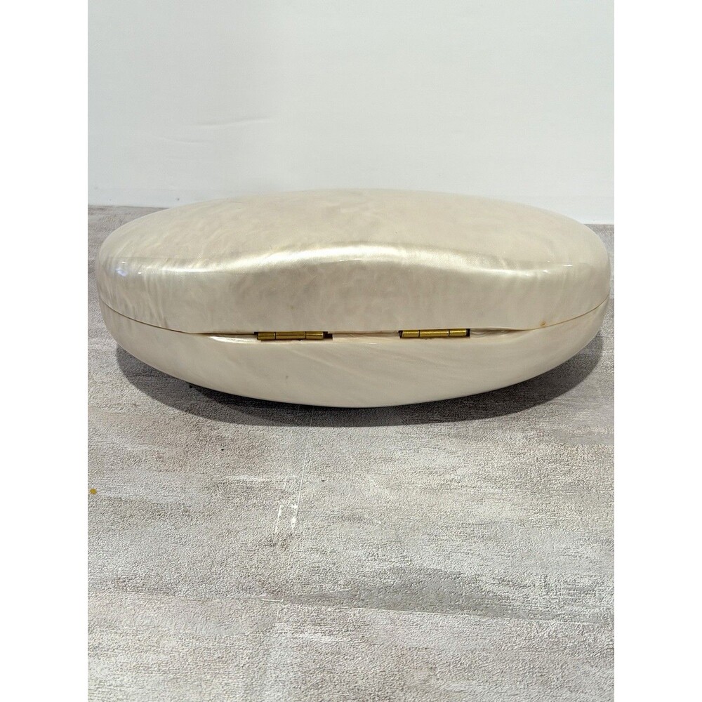 Zara NWT Pearlized Cream Hard Shell Box Clutch Bag Gold Fastening Evening - Picture 10 of 15